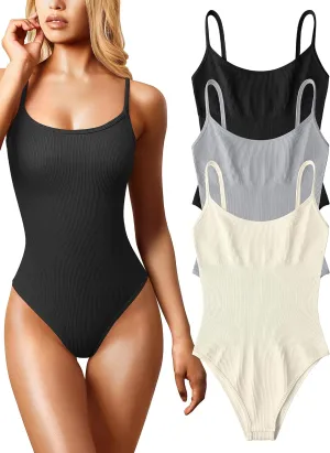 OQQ Women's 3 Piece Bodysuits Sexy Ribbed Sleeveless Adjustable Spaghetti Strips Tops Leotard 2025 Summer