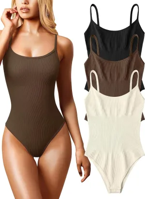 OQQ Women's 3 Piece Bodysuits Sexy Ribbed Sleeveless Adjustable Spaghetti Strips Tops Leotard 2025 Summer