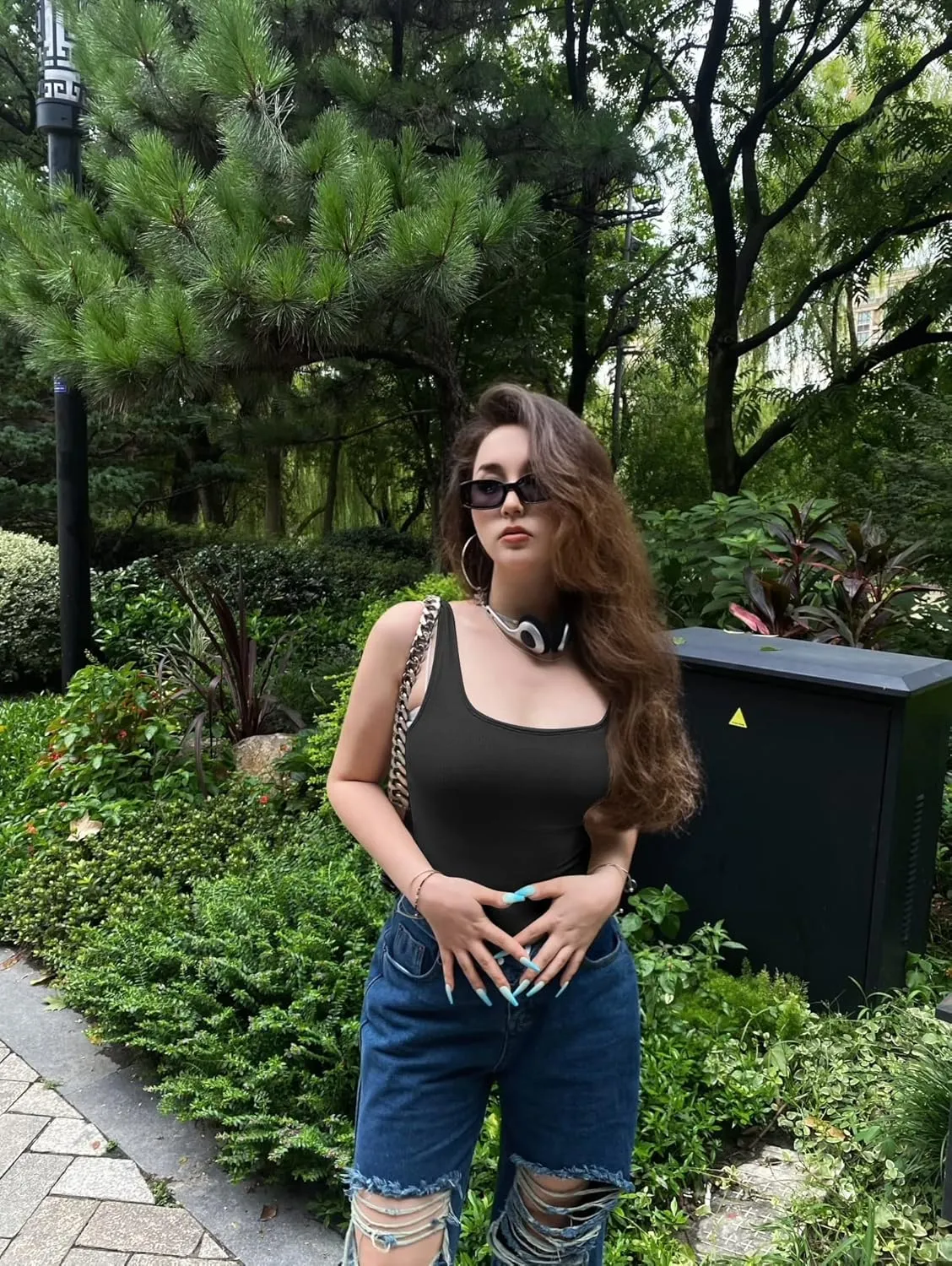 OQQ Women's 3 Piece Bodysuits Sexy Ribbed Sleeveless Square Neck Tank Tops Leotard 2025 Trendy Outfits