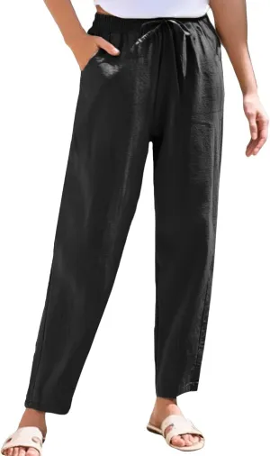 Pants for Women, Pants Women Casual Peasant Linen Straight Leg Cotton Plus