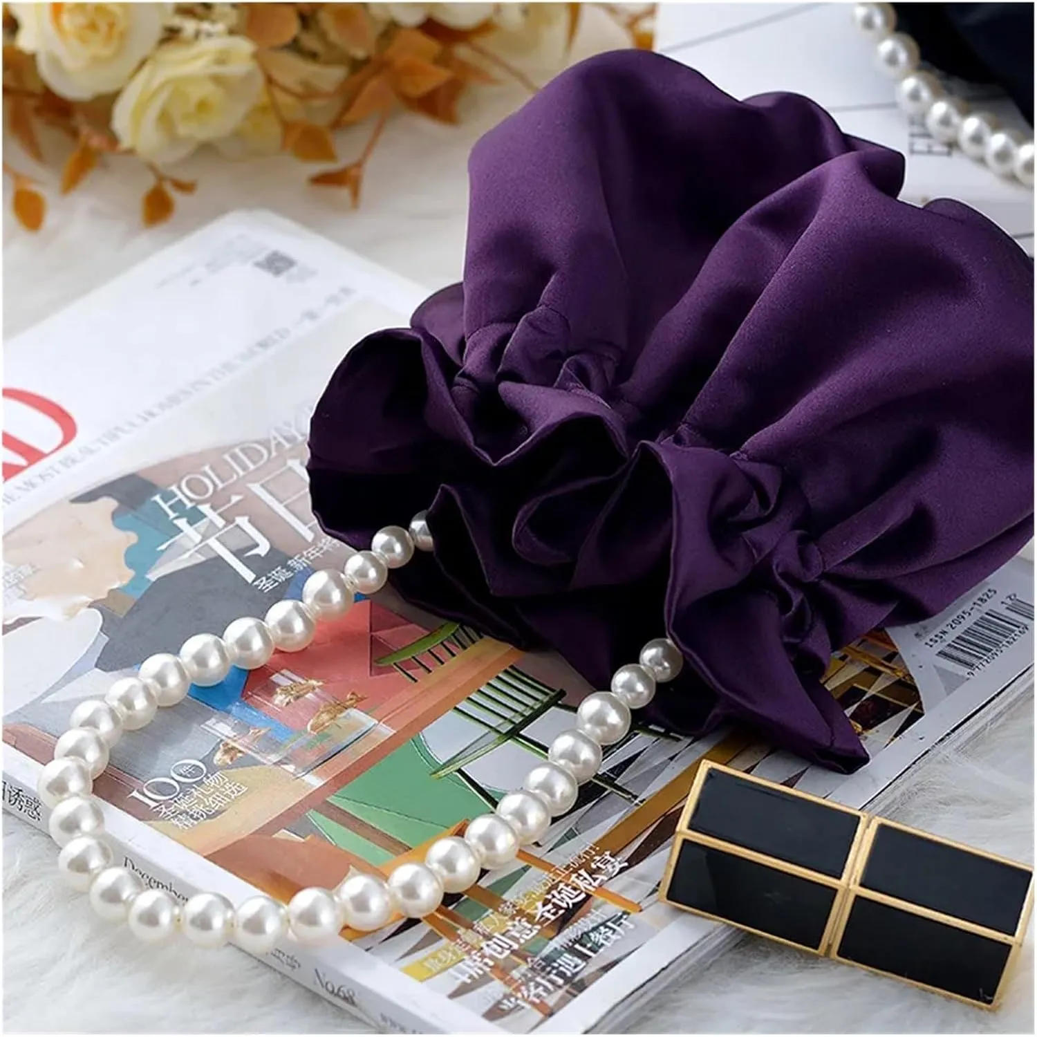 Pearl Evening Bag Women's Handbags Luxury Pearl Chain Party Bucket Bag Lady Day Small Clutches Purses Wedding Evening Handbag for Party Prom Wedding(White)