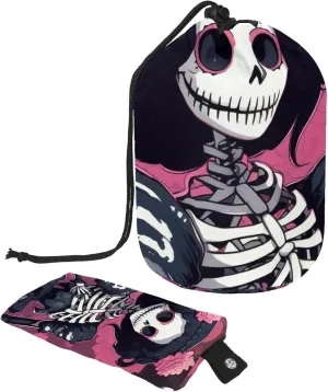 Pink Florals Skull Girl Travel Cosmetic Bags Makeup Bag for Women, Foldable Drawstring Travel Cosmetic Bags, Portable Toiletry Bucket Bag
