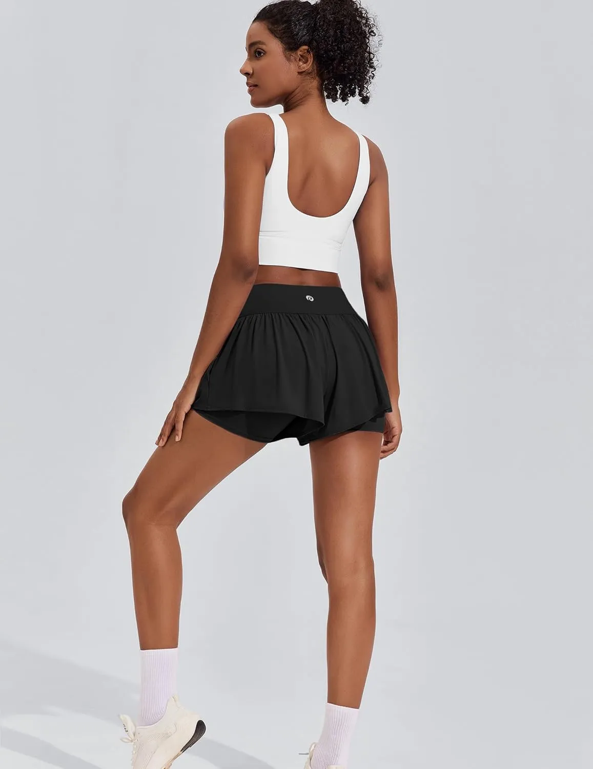PINSPARK 2 in 1 Running Shorts for Women Flowy Athletic Short Workout Gym Tennis Skirts High Waisted with Pockets