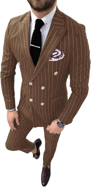 Pinstripe Double Breasted Suit for Men 2 Piece Prom Tuxedo Formal Dinner Jackets for Wedding JXZ013