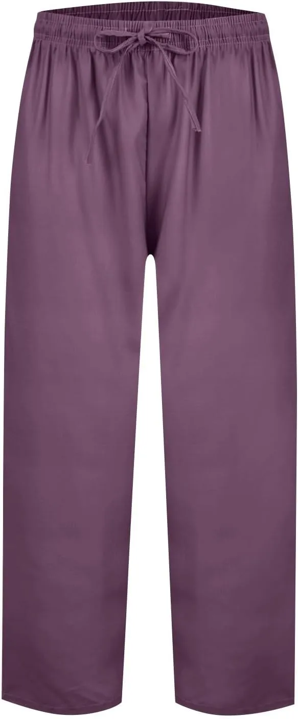 Plus Size Pants for Women Summer Drawstring High Waist Straight Leg Slacks Solid Color Travel Trousers with Pockets