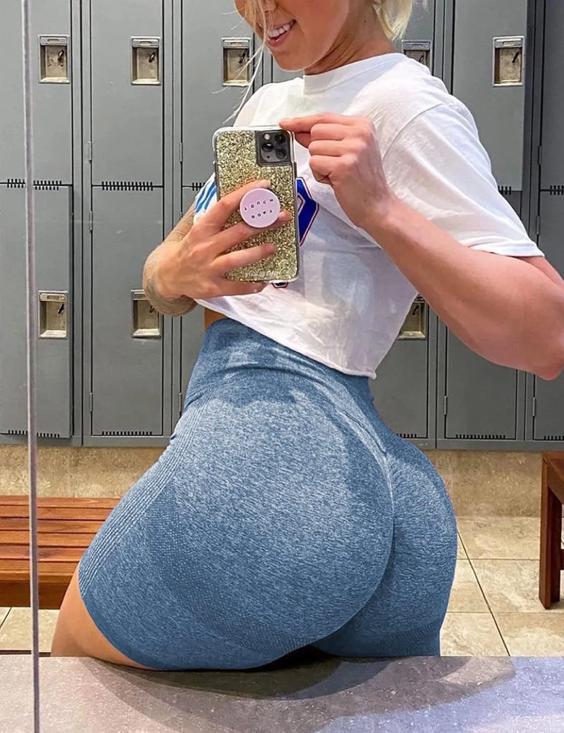 QOQ Womens Workout Biker Shorts Seamless High Waisted Tummy Control Slimming Athletic Gym Yoga Pants