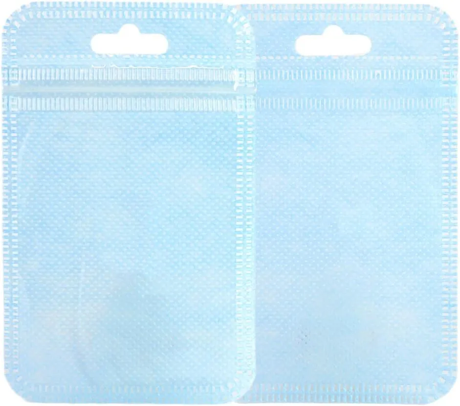 QQ Studio 100 Pieces Clear and Non-Woven Flat Accessories Storage Bags for Art & Craft; Jewelry Making with Reclosable Zipper and Hang Hole (Blue)