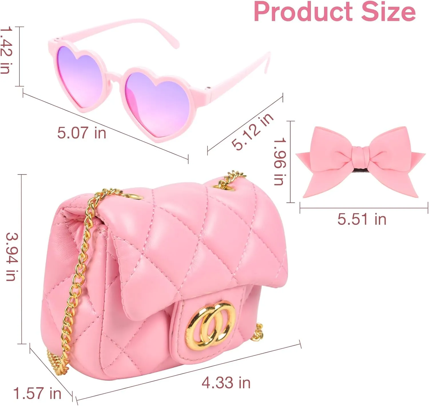 QZUnique Girls Crossbody Purse Set, Mini Handbag with Jewelry Set Hair Clip Sunglass, PU Coin Purse Shoulder Messenger Bag Dress Up Gift Pretend Play Necklace Accessories for Kids Toddlers, 7 Pack