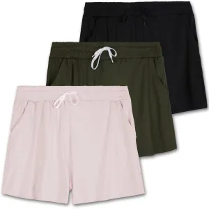 Real Essentials 3 Pack: Girl's Lounge Soft Comfy Shorts with Drawstring - Yoga Athletic Sweat Shorts with Pockets