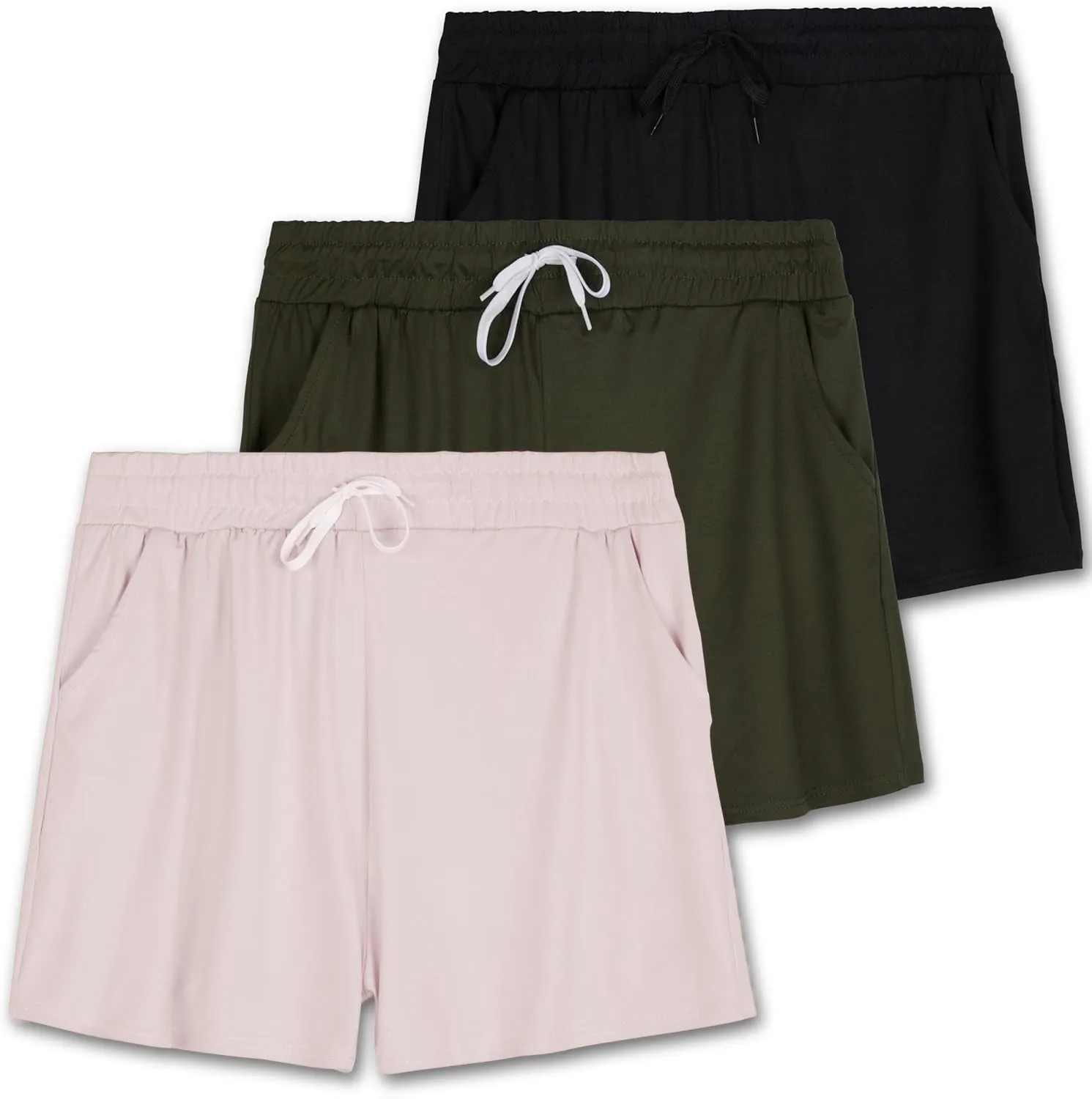 Real Essentials 3 Pack: Girl's Lounge Soft Comfy Shorts with Drawstring - Yoga Athletic Sweat Shorts with Pockets