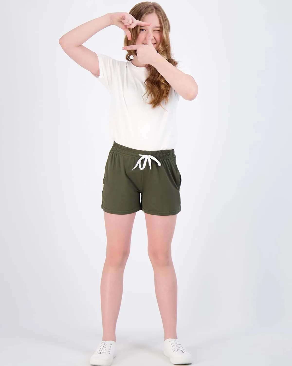Real Essentials 3 Pack: Girl's Lounge Soft Comfy Shorts with Drawstring - Yoga Athletic Sweat Shorts with Pockets