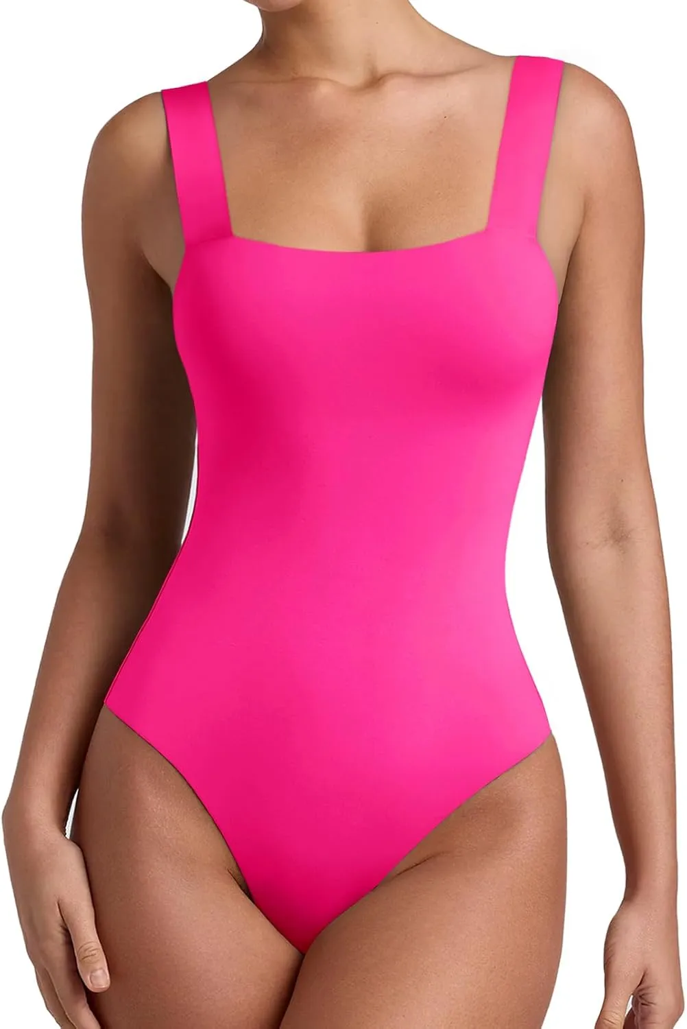 REORIA Butsmooth Womens Basic Sexy Square Neck Sleeveless Tank Tops Bodysuits Clubwear