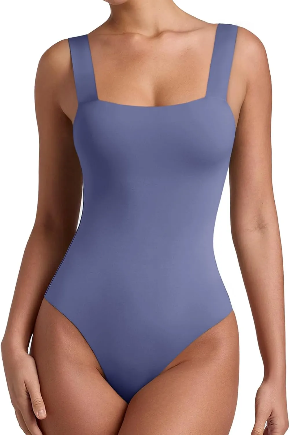 REORIA Butsmooth Womens Basic Sexy Square Neck Sleeveless Tank Tops Bodysuits Clubwear