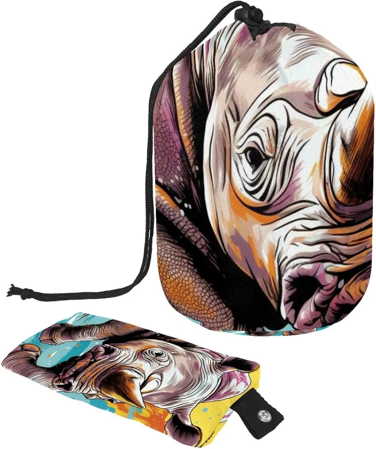 Rhino Colors Oil Paint 57 Travel Cosmetic Bags Makeup Bag for Women, Foldable Drawstring Travel Cosmetic Bags, Portable Toiletry Bucket Bag