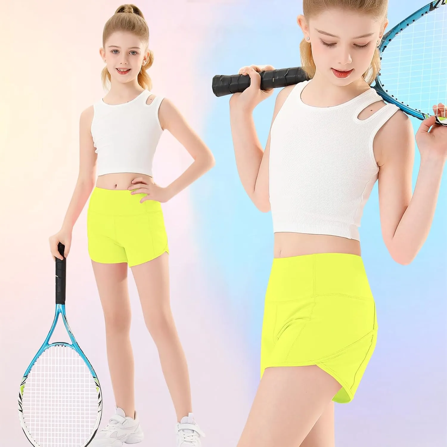 RISSCAN Girls Athletic Running Shorts Teen Girls with Back Zip Pocket Workout Quick Dry Lightweight Active Short for Kids