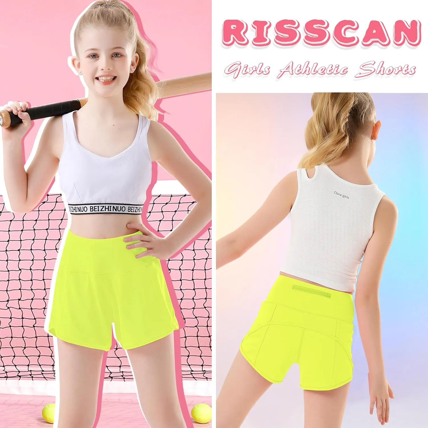 RISSCAN Girls Athletic Running Shorts Teen Girls with Back Zip Pocket Workout Quick Dry Lightweight Active Short for Kids