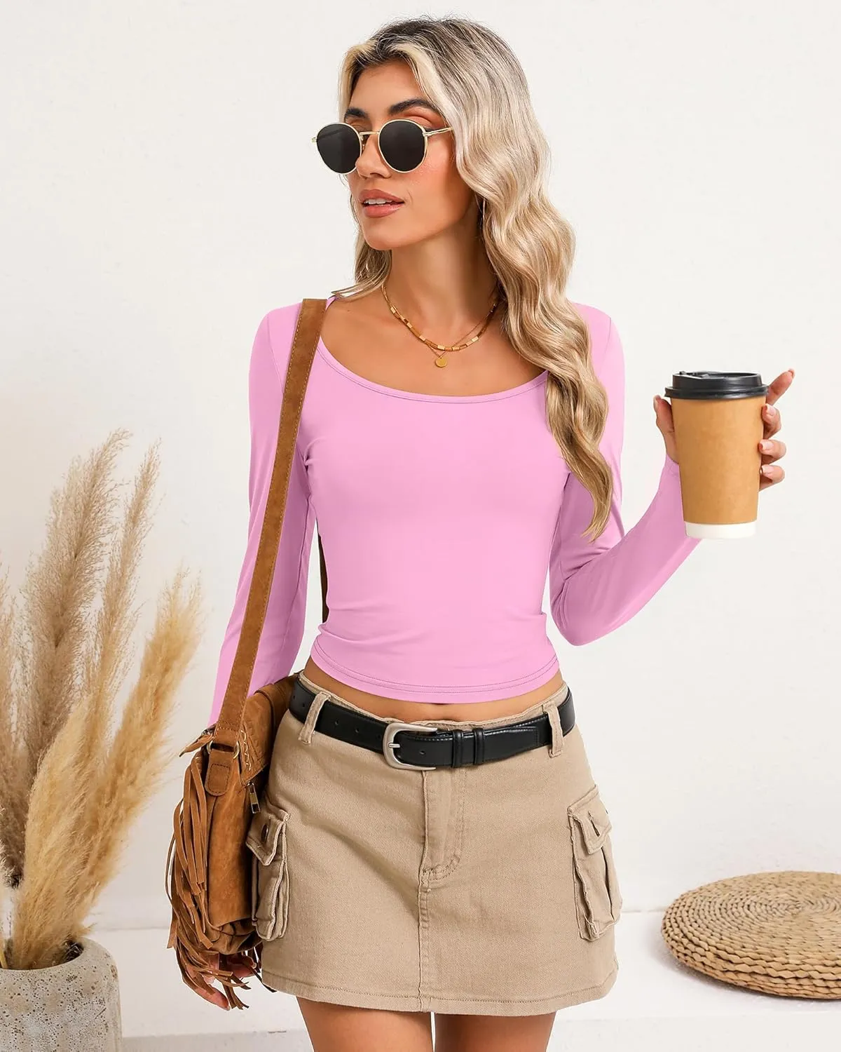 Riyiper 3 Pack Long Sleeve Crop Tops for Women Basic Shirt Slim Fit Layer Undershirts Fall Spring Going Out Tops
