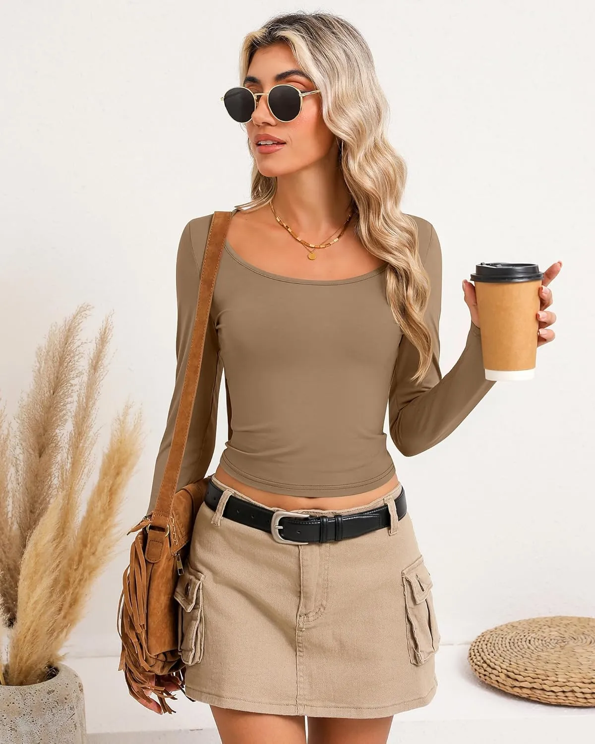 Riyiper 3 Pack Long Sleeve Crop Tops for Women Basic Shirt Slim Fit Layer Undershirts Fall Spring Going Out Tops