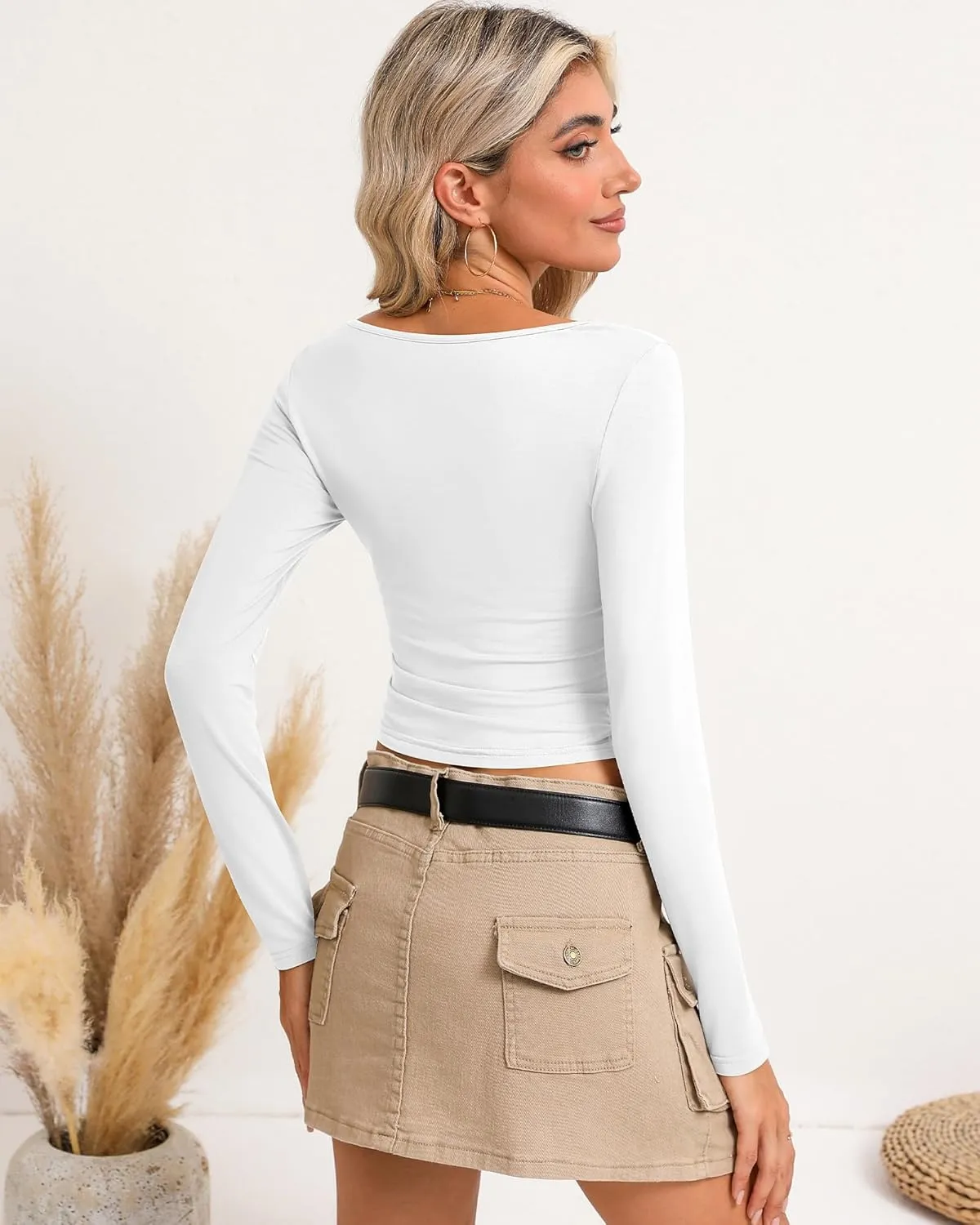 Riyiper 3 Pack Long Sleeve Crop Tops for Women Basic Shirt Slim Fit Layer Undershirts Fall Spring Going Out Tops