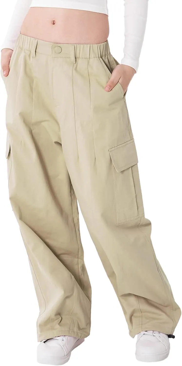 Rolanko Girls Cargo Pants Wide Leg Streetwear Kids Pants with Pockets Trendy Jogger Trousers 4-14 Years