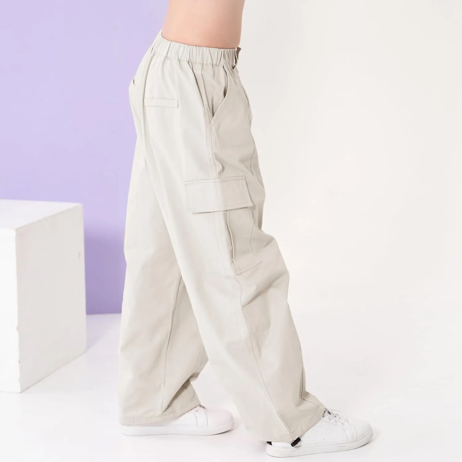 Rolanko Girls Cargo Pants Wide Leg Streetwear Kids Pants with Pockets Trendy Jogger Trousers 4-14 Years