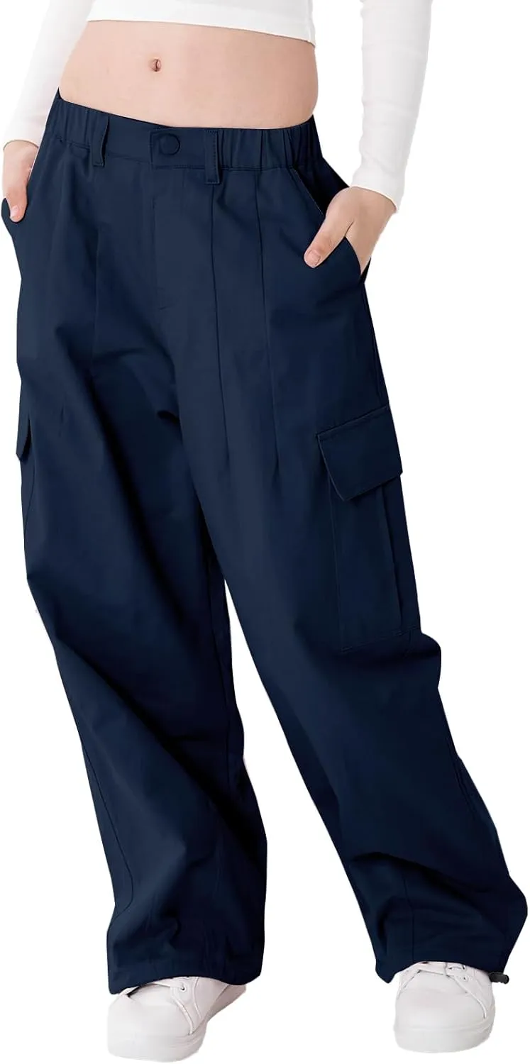 Rolanko Girls Cargo Pants Wide Leg Streetwear Kids Pants with Pockets Trendy Jogger Trousers 4-14 Years