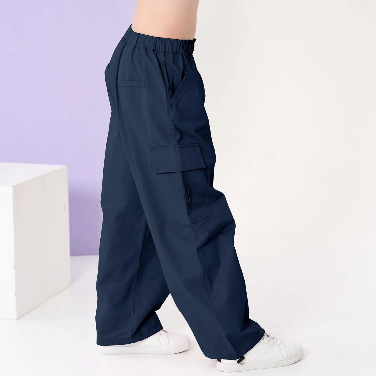 Rolanko Girls Cargo Pants Wide Leg Streetwear Kids Pants with Pockets Trendy Jogger Trousers 4-14 Years