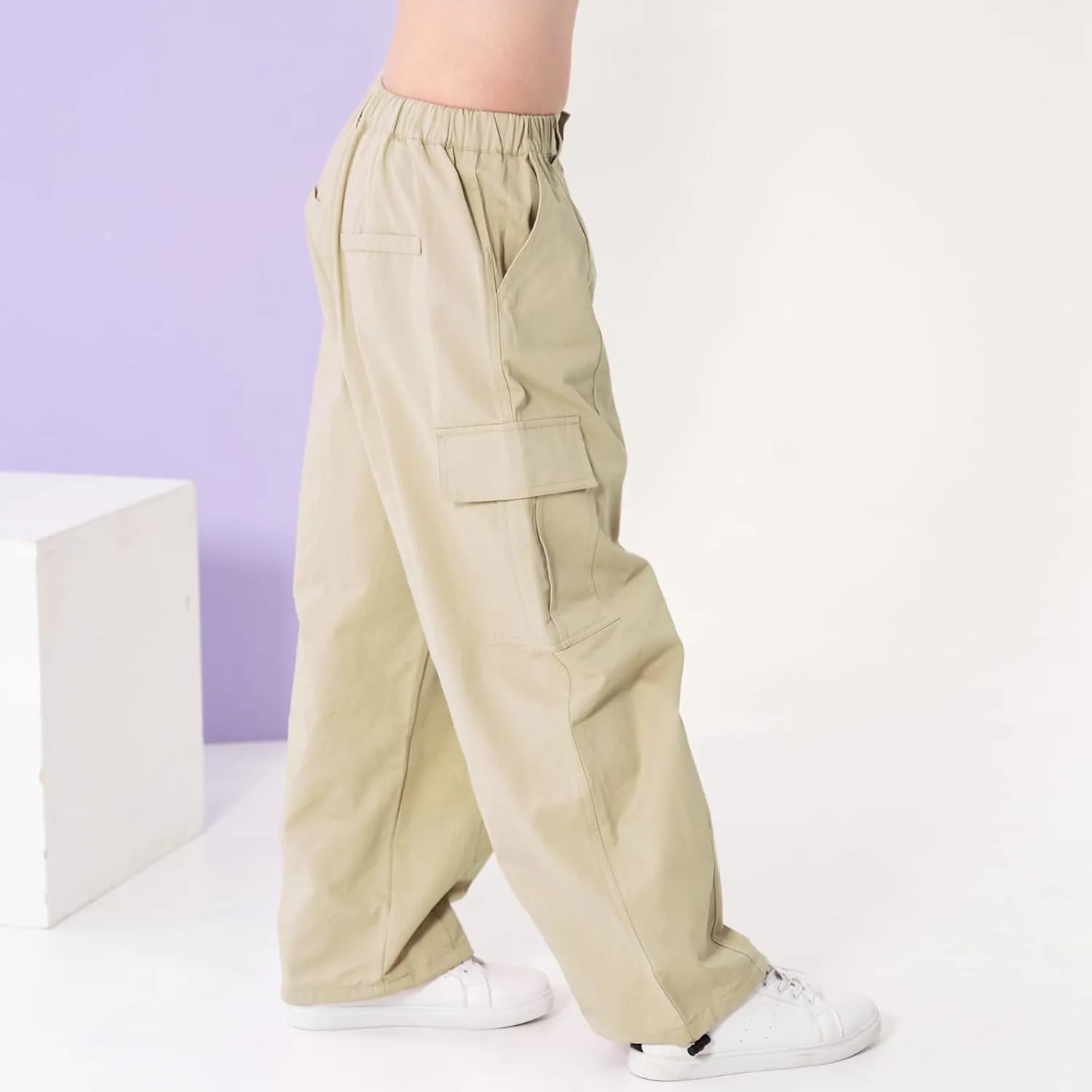 Rolanko Girls Cargo Pants Wide Leg Streetwear Kids Pants with Pockets Trendy Jogger Trousers 4-14 Years