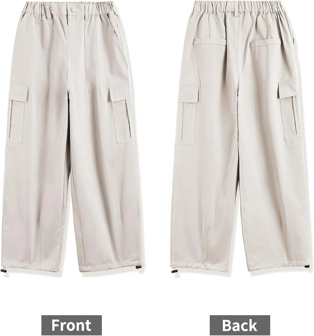 Rolanko Girls Cargo Pants Wide Leg Streetwear Kids Pants with Pockets Trendy Jogger Trousers 4-14 Years