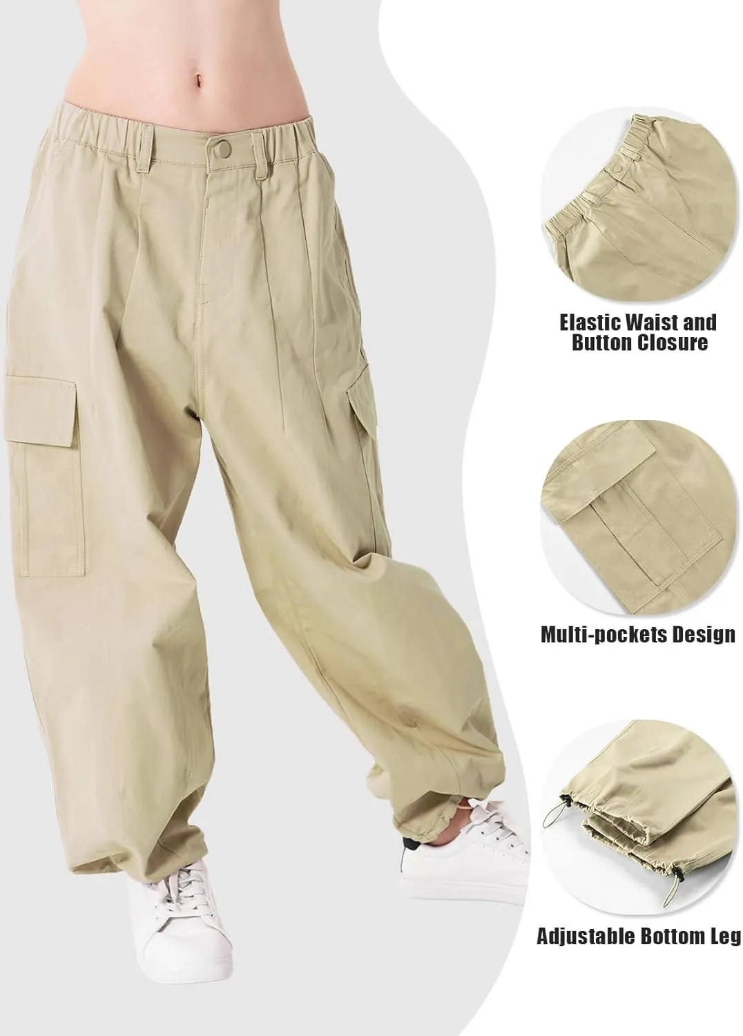 Rolanko Girls Cargo Pants Wide Leg Streetwear Kids Pants with Pockets Trendy Jogger Trousers 4-14 Years