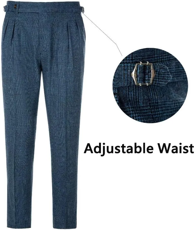 ROZU Tweed Plaid Mens Suit 2 Piece Set for Men Slim Fit Suit Blazer Pants Tuxedo Set for Casual Business