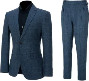 ROZU Tweed Plaid Mens Suit 2 Piece Set for Men Slim Fit Suit Blazer Pants Tuxedo Set for Casual Business