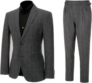 ROZU Tweed Plaid Mens Suit 2 Piece Set for Men Slim Fit Suit Blazer Pants Tuxedo Set for Casual Business