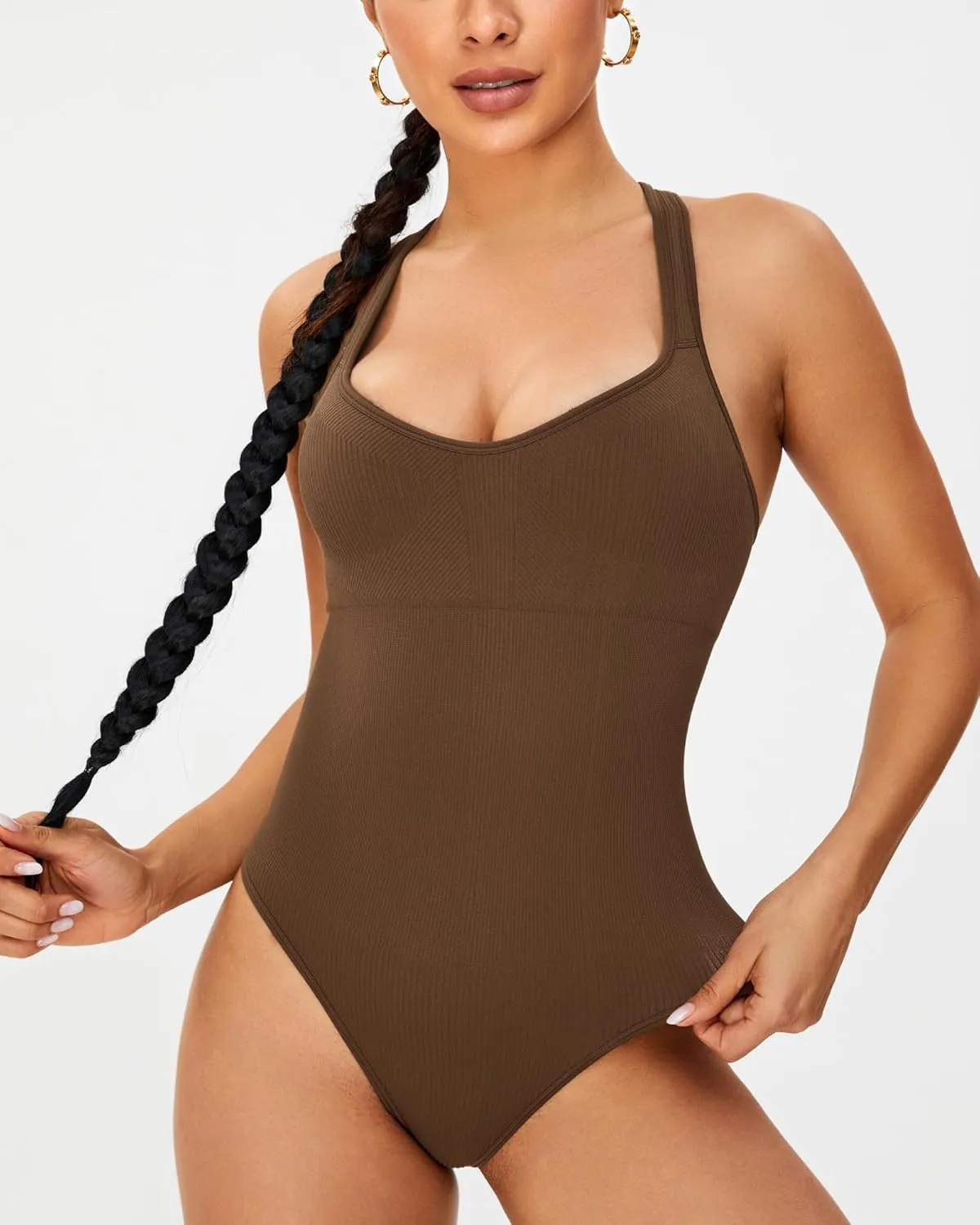 RUNNING GIRL Bodysuits for Women Tummy Control Shapewear Bodysuit Sleeveless Square Neck Racerback Casual Thong Bodysuit