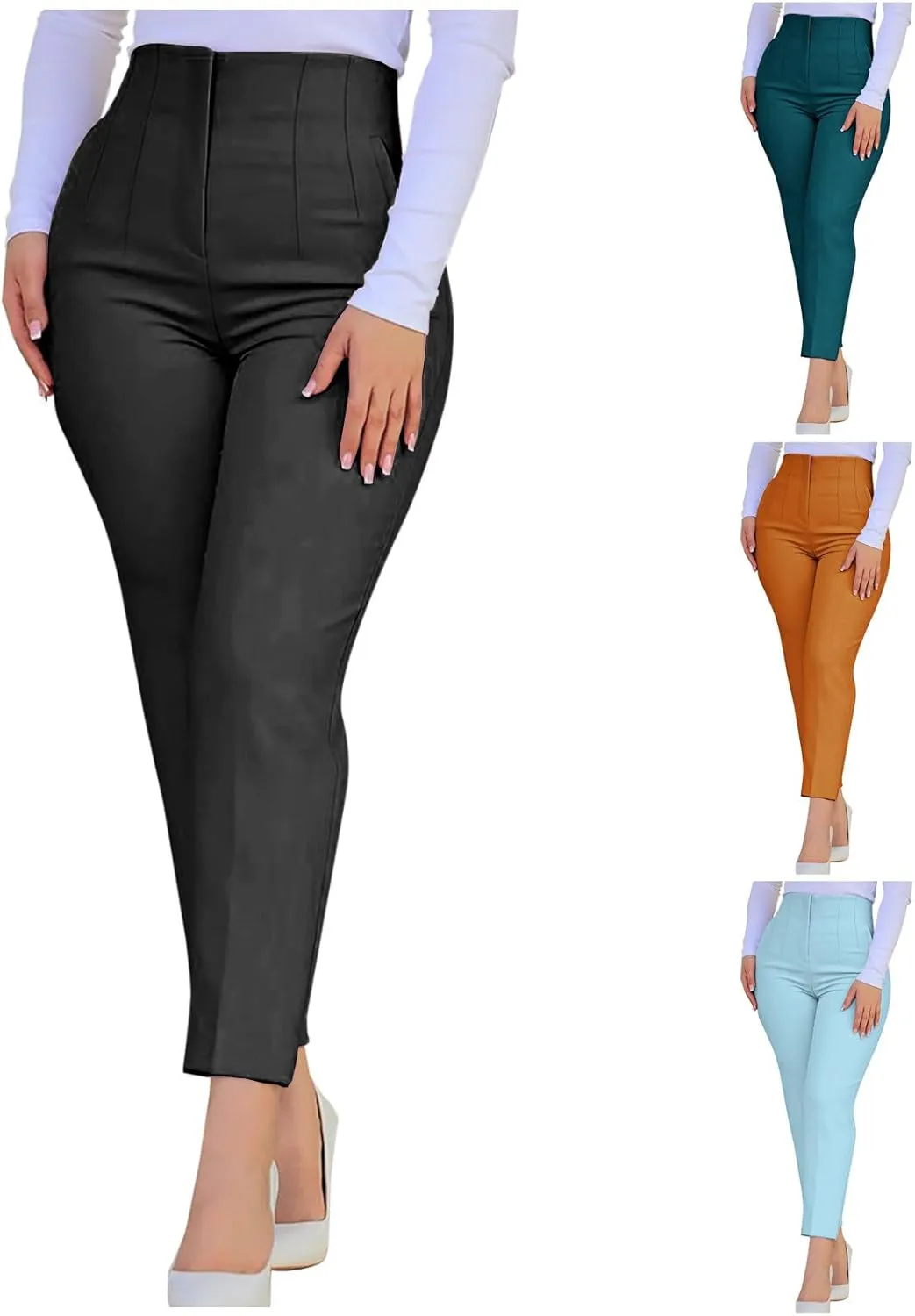 Ruziyoog High Waist Skinny Pants for Women Soft Stretchy Slim Fit Trousers Casual Work Office Pants