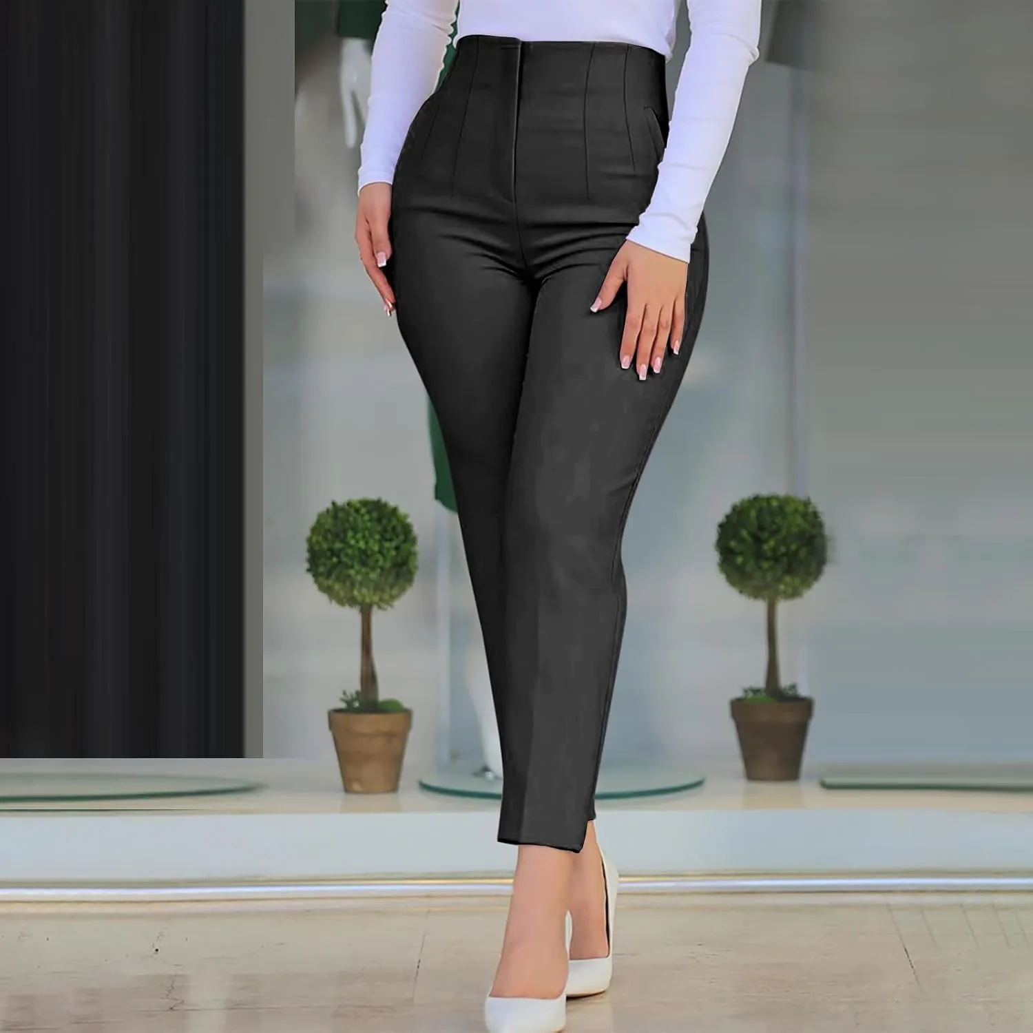 Ruziyoog High Waist Skinny Pants for Women Soft Stretchy Slim Fit Trousers Casual Work Office Pants