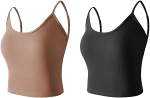 Seamless Plus Size Tank Tops for women Spaghetti Strap with Built in Bra Camisole Basic Sports Bras Workout Crop Tops