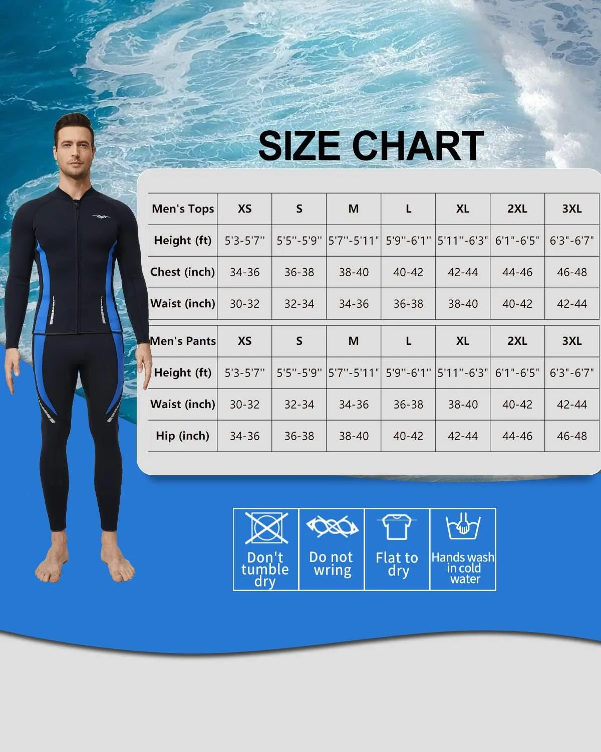 Seaskin Wetsuit Tops for Mens 3mm Front Zipper