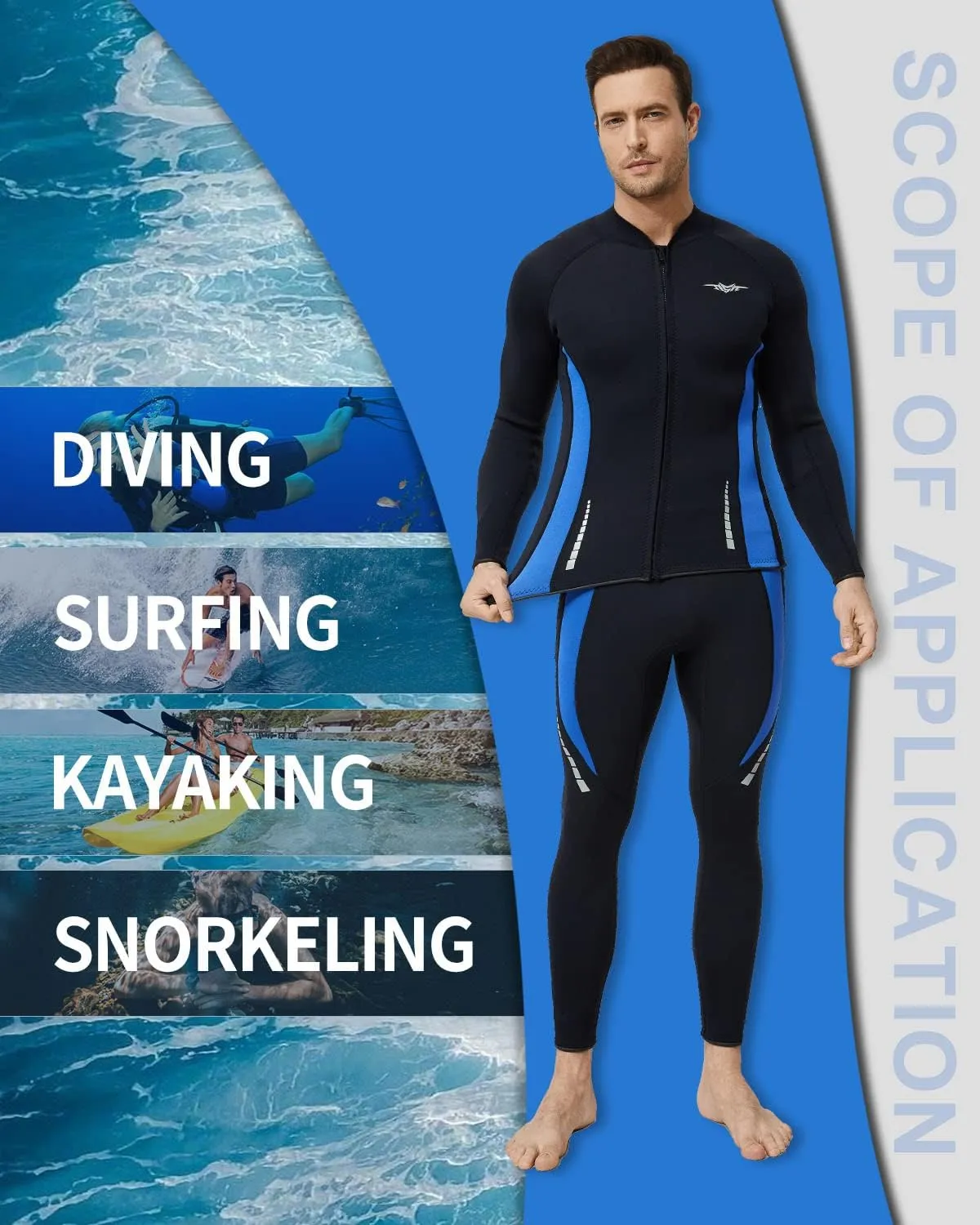 Seaskin Wetsuit Tops for Mens 3mm Front Zipper