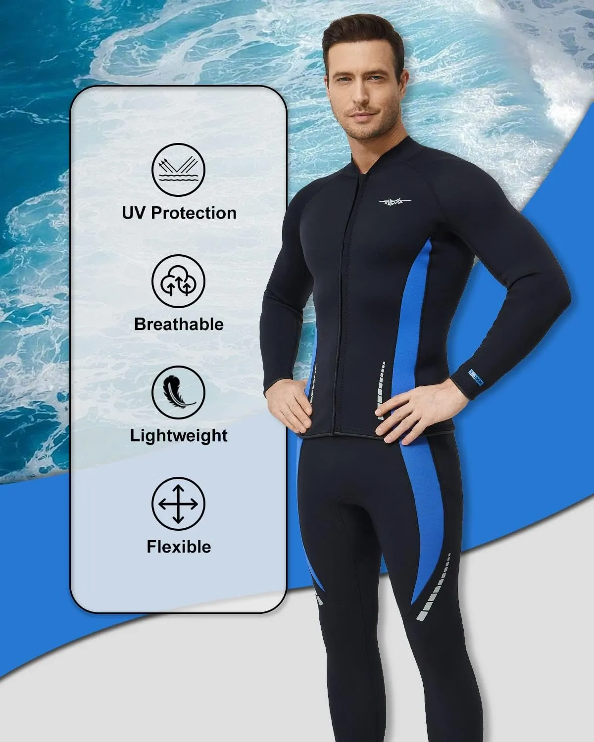 Seaskin Wetsuit Tops for Mens 3mm Front Zipper