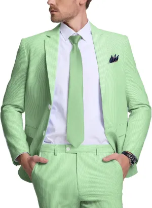 Seersucker Mens Suit 2 Piece Slim Fit Stripe Suits Tuxedo Blazer Jackets Pants Set Summer Beach Wedding Outfit for Men