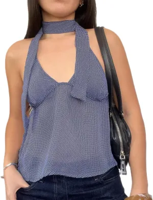Sexy Backless Tops for Women Y2K Polka Dot Print Deep V Neck Halter Tie Back Camisole Spaghetti Strap Going Out Tops