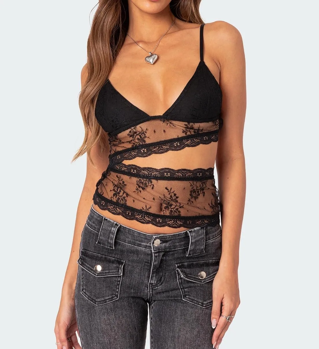 Sexy Lace Cami Tops for Women V Neck Y2k Spaghetti Strap Crop Top Sleeveless Bustier Camisole Tank Trendy 2025