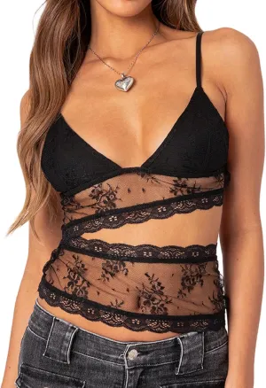 Sexy Lace Cami Tops for Women V Neck Y2k Spaghetti Strap Crop Top Sleeveless Bustier Camisole Tank Trendy 2025