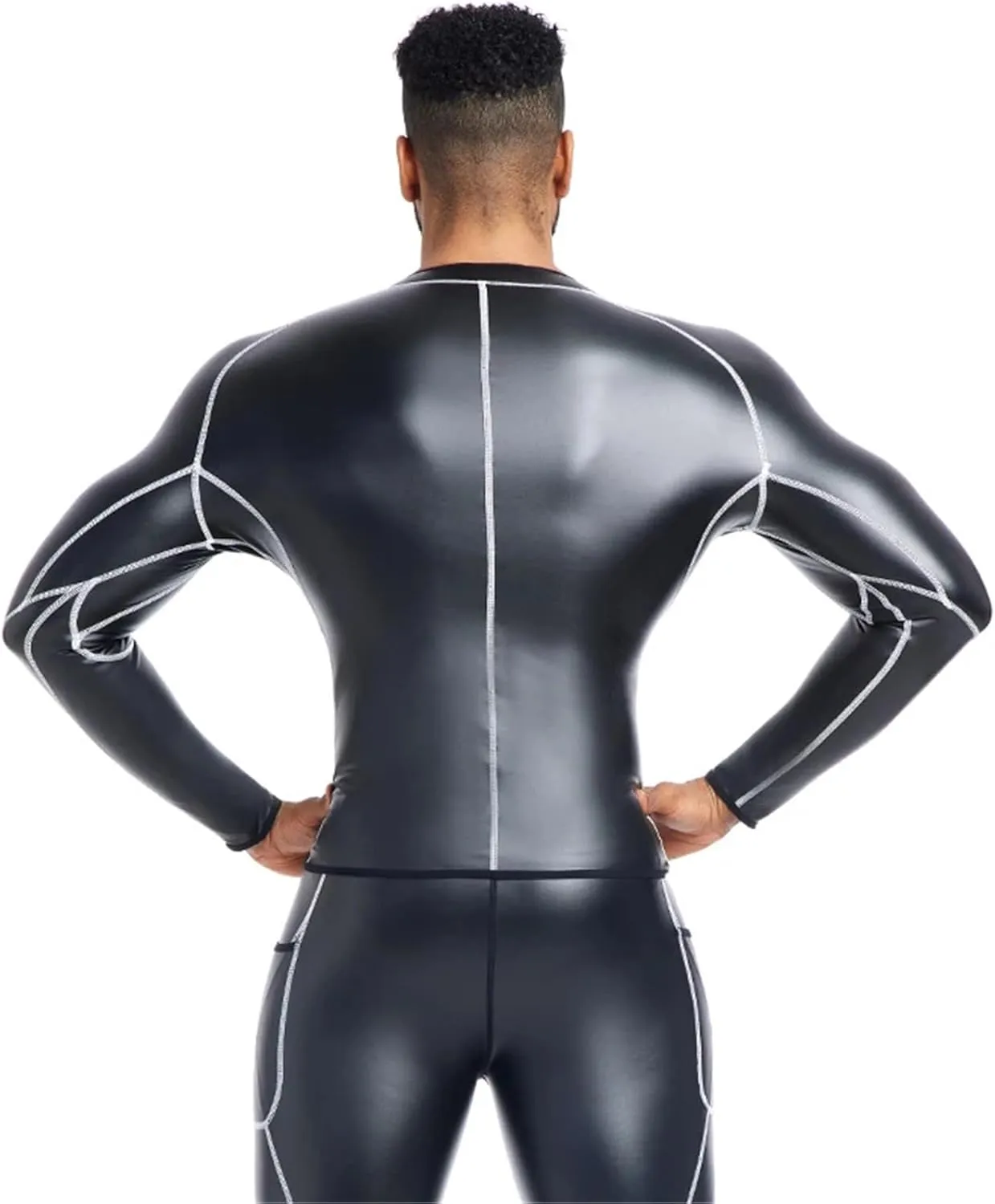 Shape Shirt T-Shirt Long Sleeve Tops Slimming Shirt Body Shaper Waist Trainer Splicing Leather Jackets