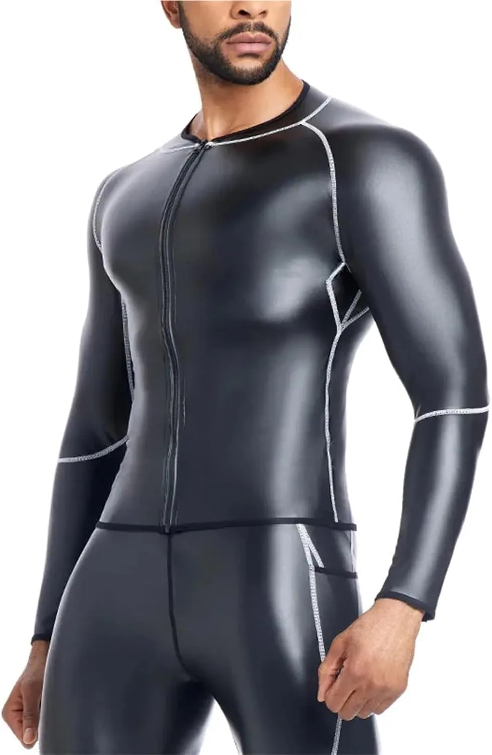 Shape Shirt T-Shirt Long Sleeve Tops Slimming Shirt Body Shaper Waist Trainer Splicing Leather Jackets