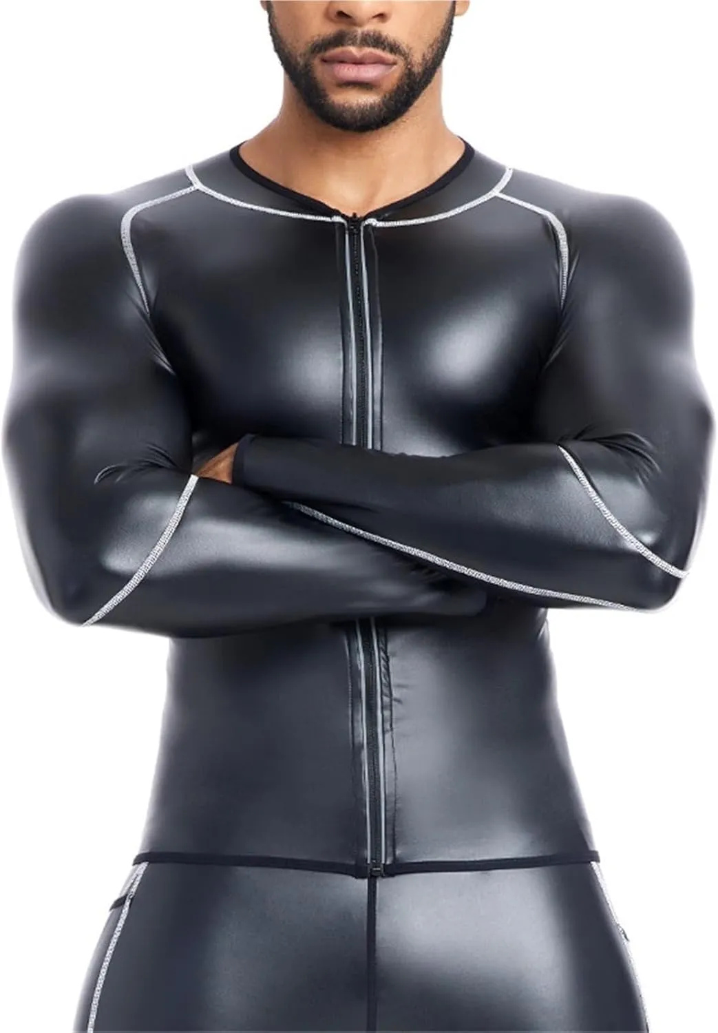 Shape Shirt T-Shirt Long Sleeve Tops Slimming Shirt Body Shaper Waist Trainer Splicing Leather Jackets