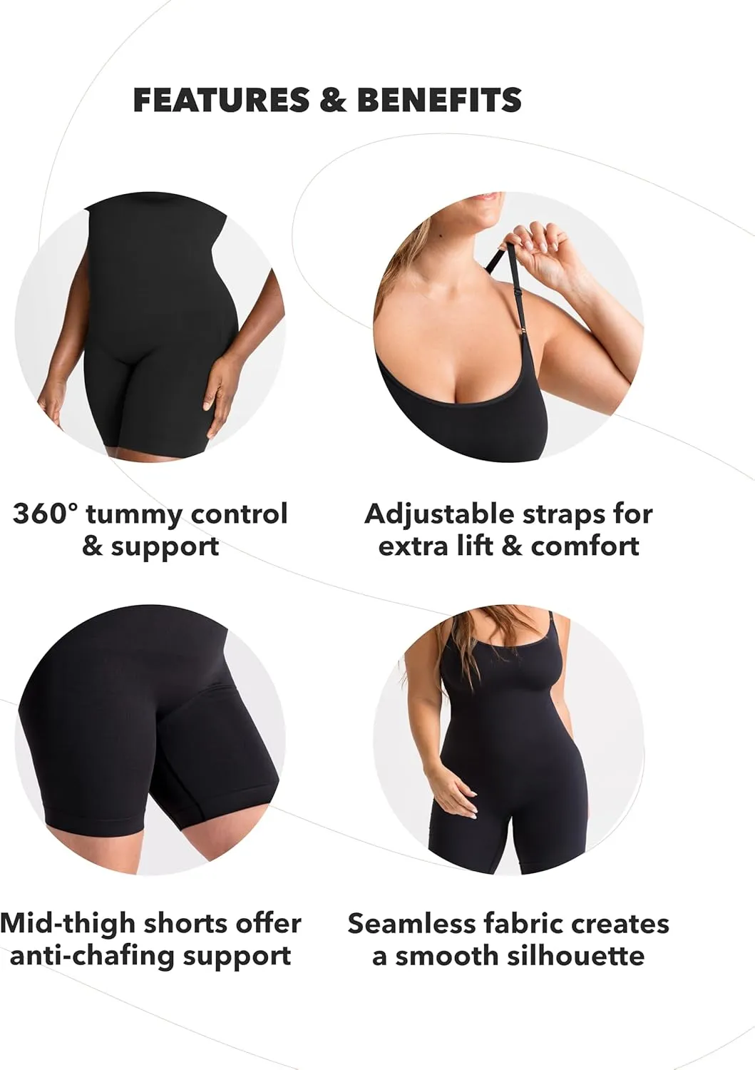 SHAPERMINT Mid Thigh Shapewear Bodysuit, Body Suits for Womens, Bodysuits for Women Tummy Control Shapewear