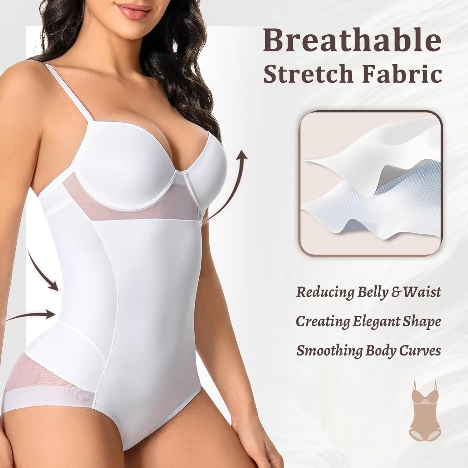Shapewear for Women Elasticity Slimmer White Mesh Shapewear Tummy Control Full Seamless Camisole Bodysuits