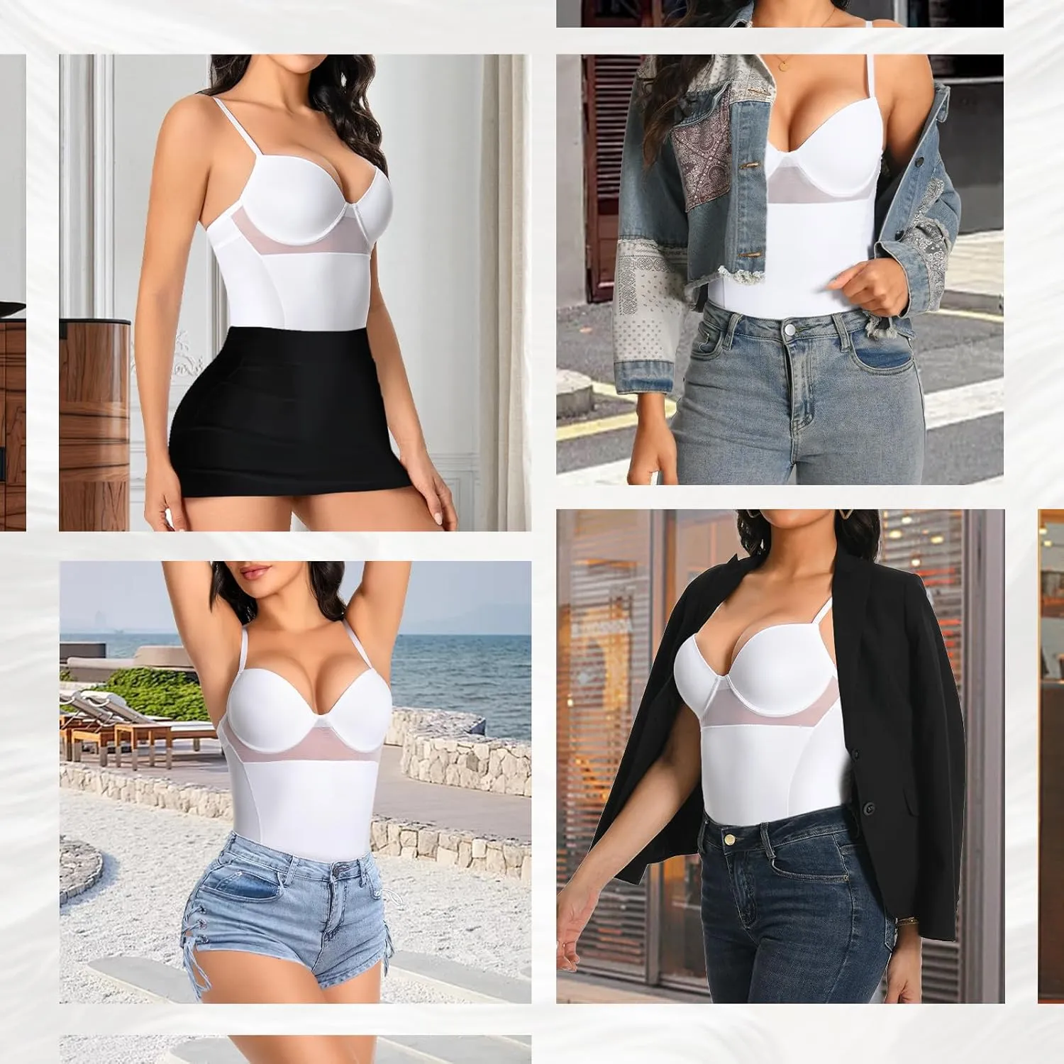 Shapewear for Women Elasticity Slimmer White Mesh Shapewear Tummy Control Full Seamless Camisole Bodysuits